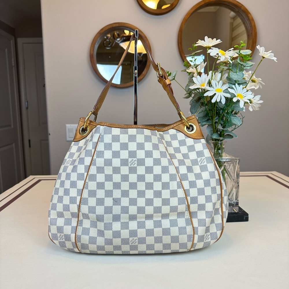 Louis Vuitton Damier Azur Canvas Tote with Tan Trim and Gold Hardware - Picture 2 of 15
